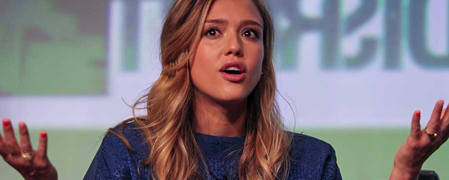 Photo of Jessica Alba talking in a conference